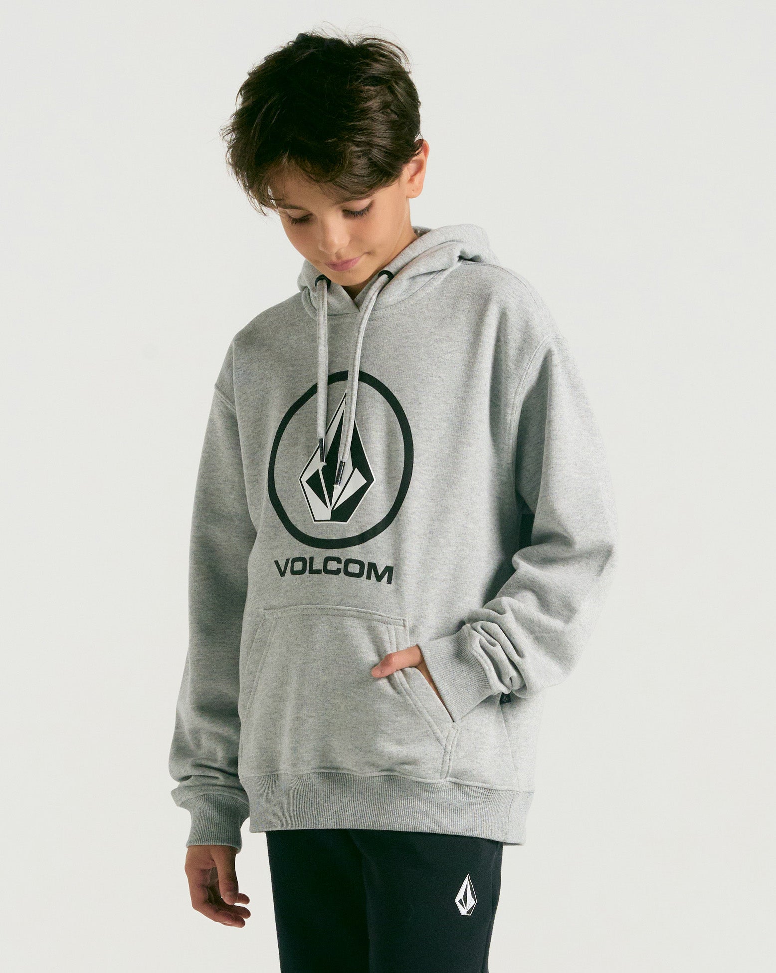 Moletom Volcom Canguru Crisp Stone Juvenil Cinza Volcom Brasil