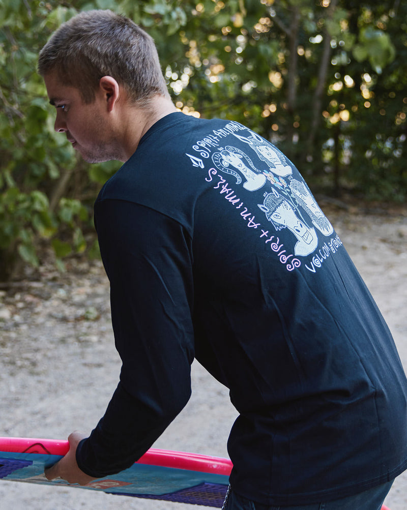 Camiseta Volcom Manga Longa Regular Surf Vitals Animals Preta