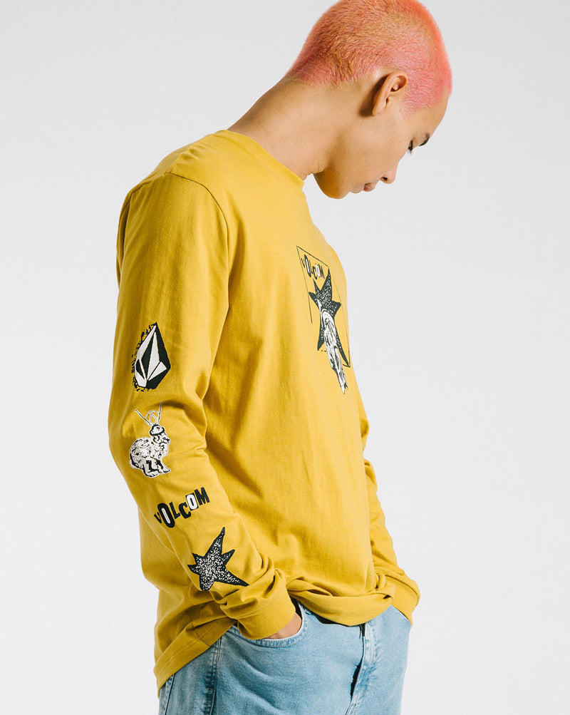 Camiseta Volcom Manga Longa Heritage Amarela