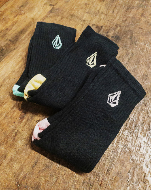 Kit 3 Meias Volcom Full Stone Pack Black