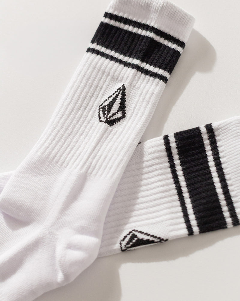 Meia Front Boarded Ribbed Crew Branca