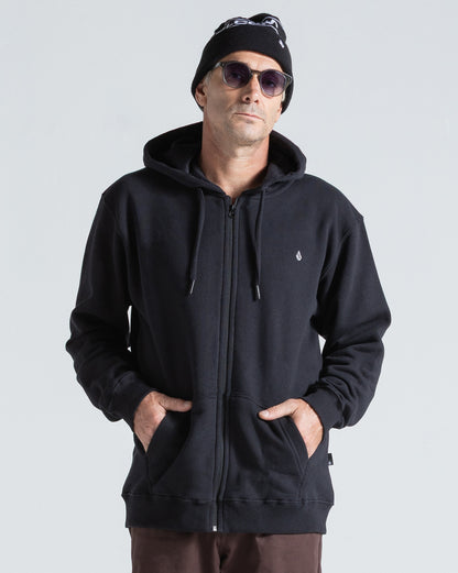 Moletom Canguru Aberto Volcom Single Stone Preto