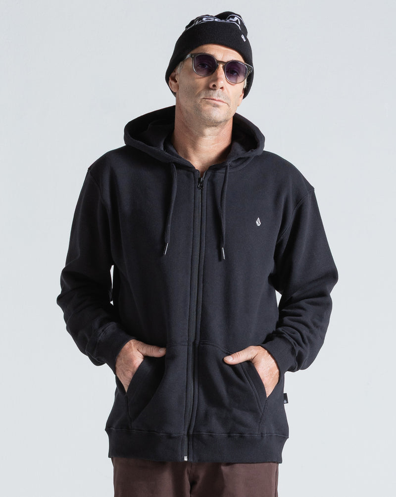 Moletom Canguru Aberto Volcom Single Stone Preto