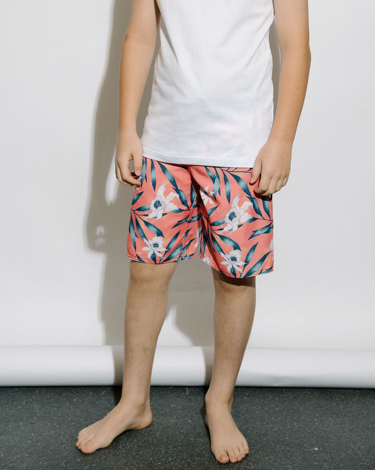 Boardshort Tropical Floral Juvenil Laranja