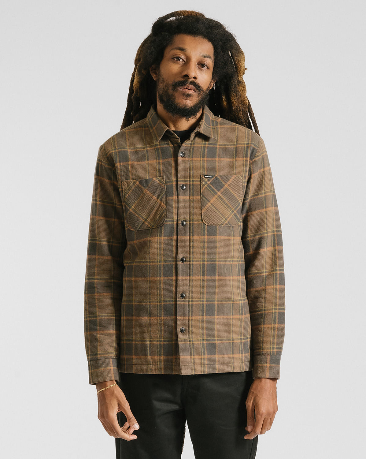 Camisa Flanela Volcom Brickstone Lined Mud