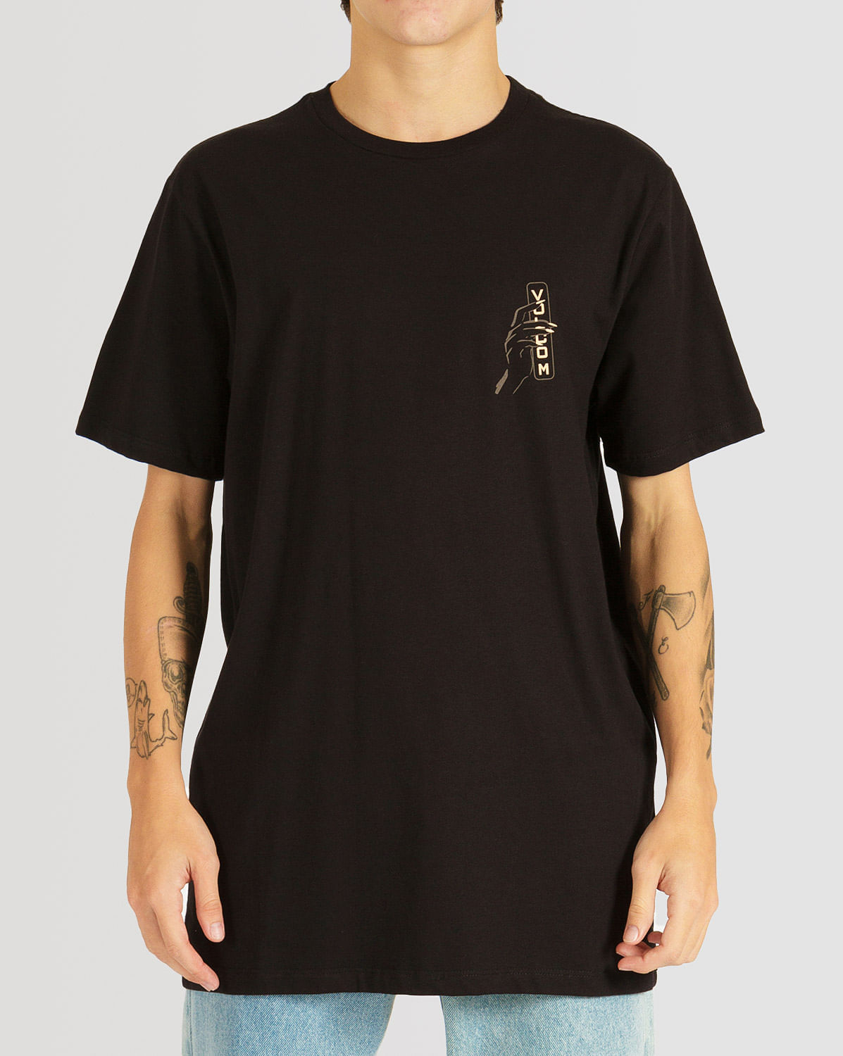 Camiseta Volcom Slim Fit Manga Curta Cheers Preta