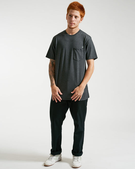 Camiseta Volcom Long Fit Solid Pocket Mescla Preto
