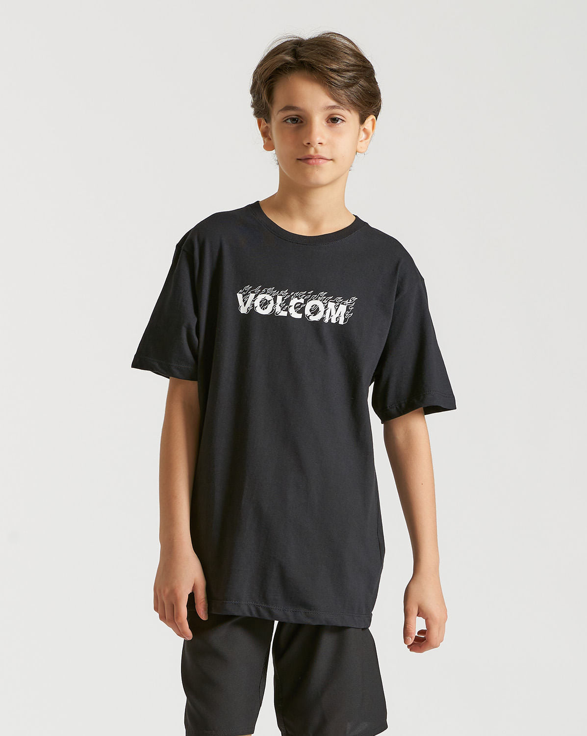 Camiseta Volcom Regular Fire Fight Juvenil Preto