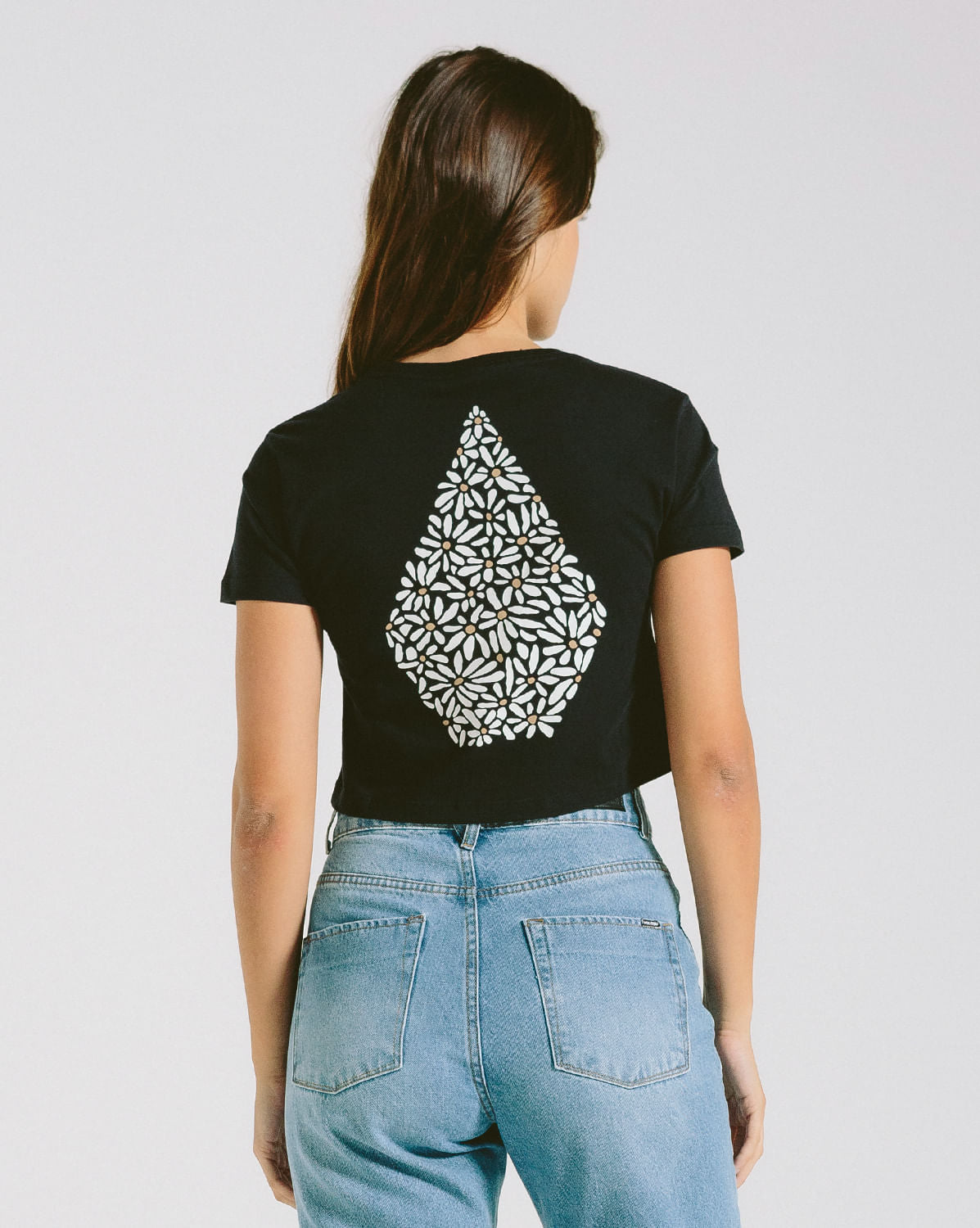 Camiseta Volcom Cropped Stone Daisy Preta