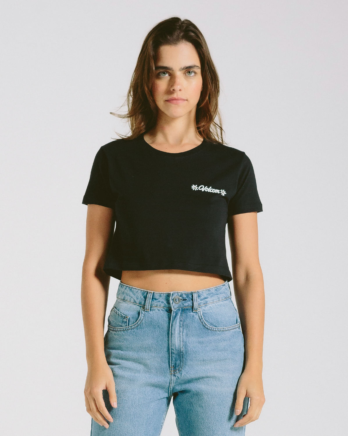 Camiseta Volcom Cropped Stone Daisy Preta