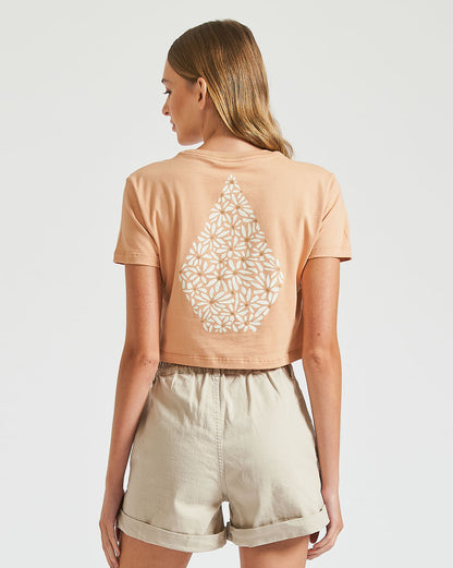 Camiseta Volcom Cropped Stone Daisy Rosa