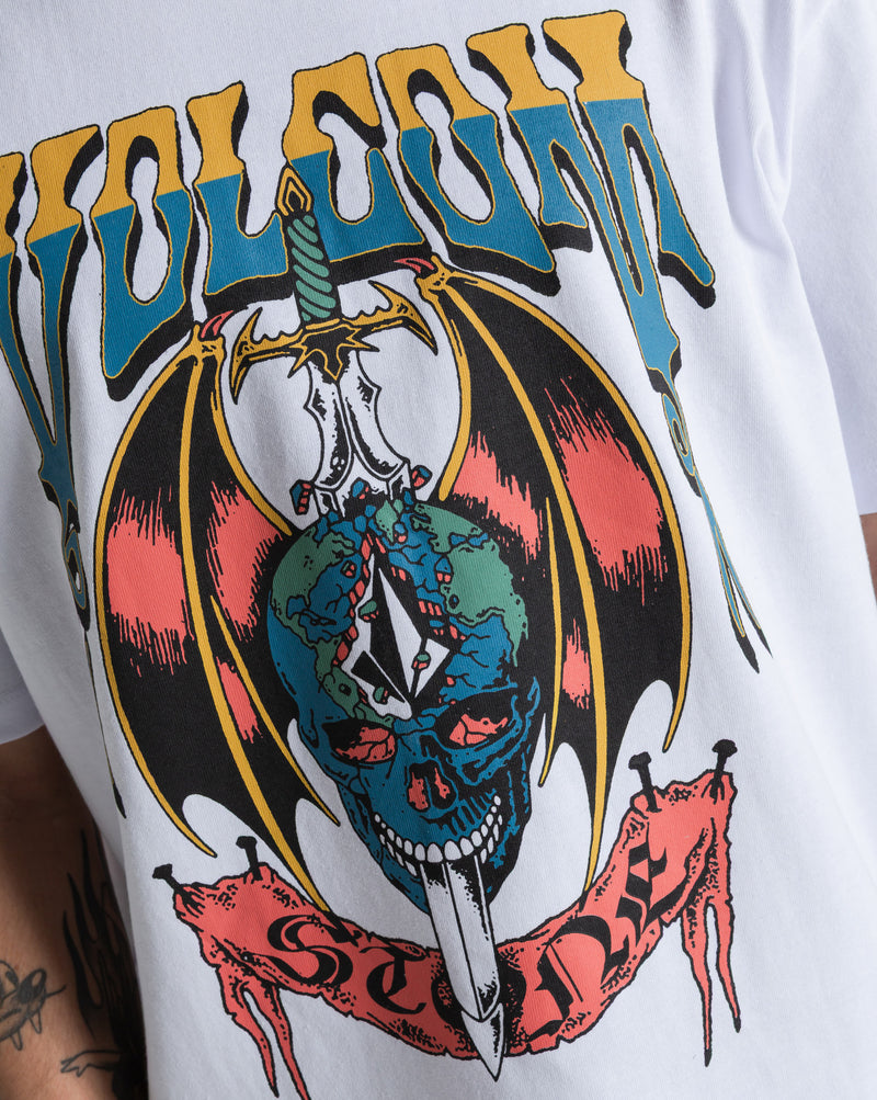 Camiseta Comfort Fit Volcom World Weapon Branca