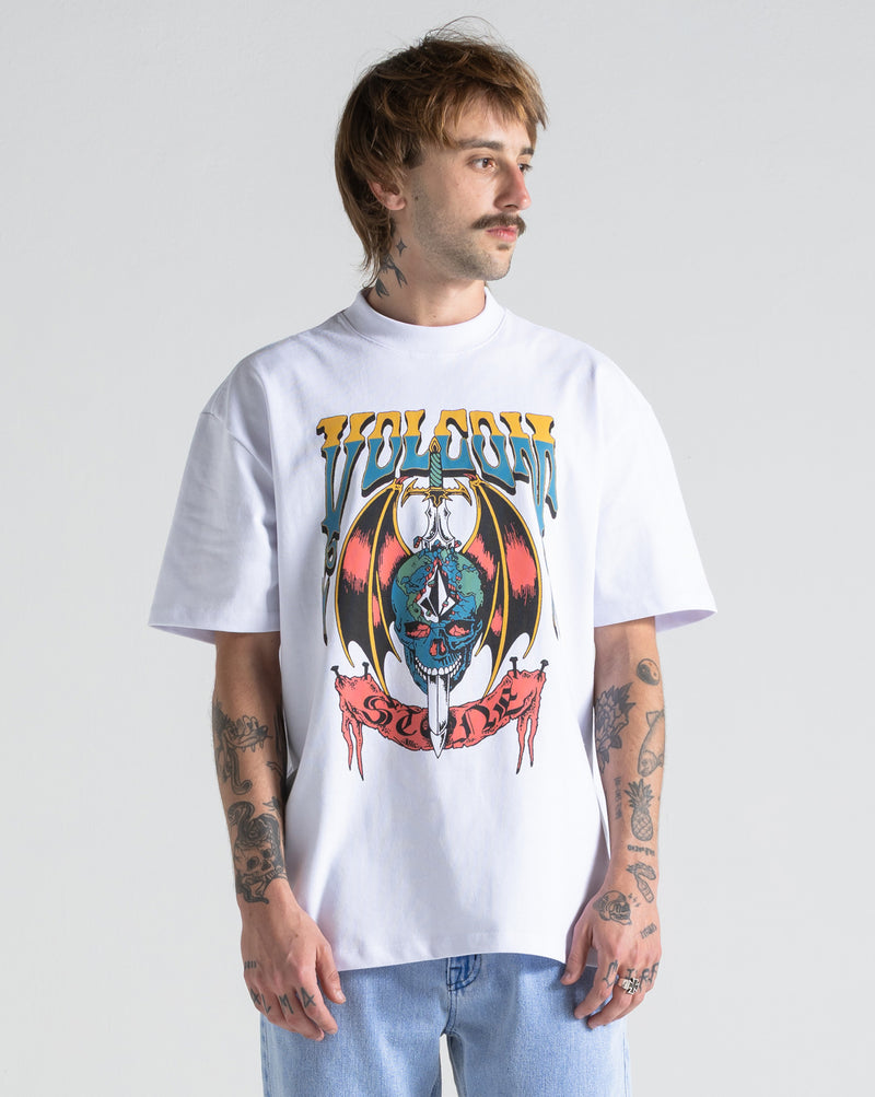 Camiseta Comfort Fit Volcom World Weapon Branca