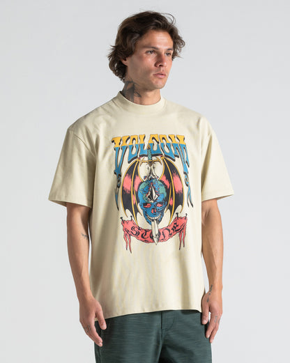 Camiseta Comfort Fit Volcom World Weapon Bege