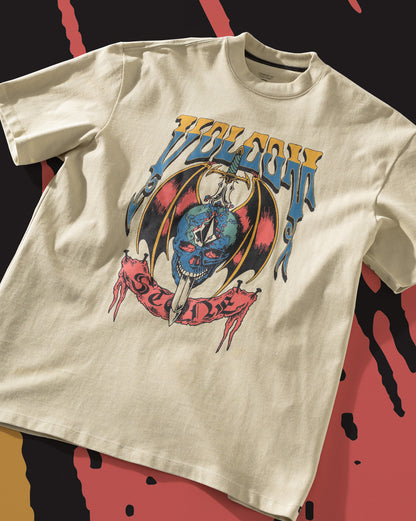 Camiseta Comfort Fit Volcom World Weapon Bege