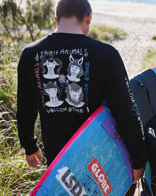 Camiseta Volcom Manga Longa Regular Surf Vitals Animals Preta