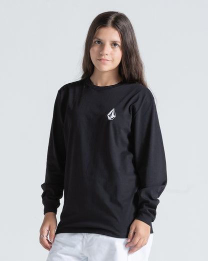 Camiseta Manga Longa Juvenil Volcom Iconic Preta
