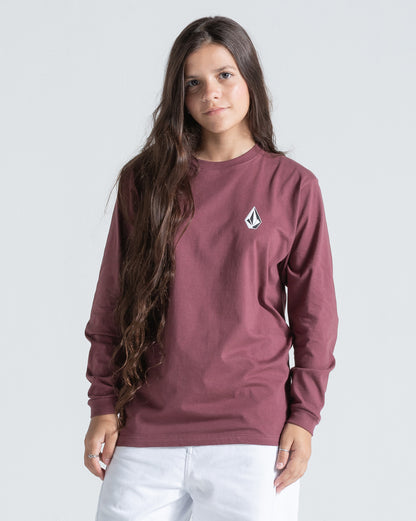 Camiseta Manga Longa Juvenil Volcom Iconic Bordô
