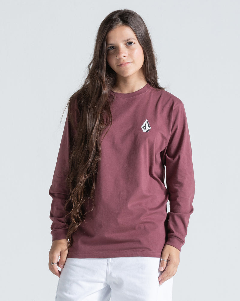 Camiseta Manga Longa Juvenil Volcom Iconic Bordô