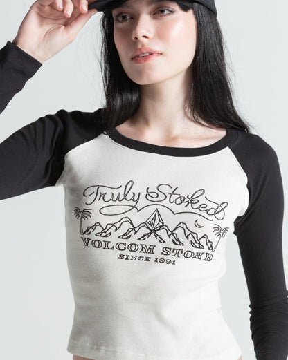 Camiseta Regular Manga Longa Volcom Giving In Raglan Off White