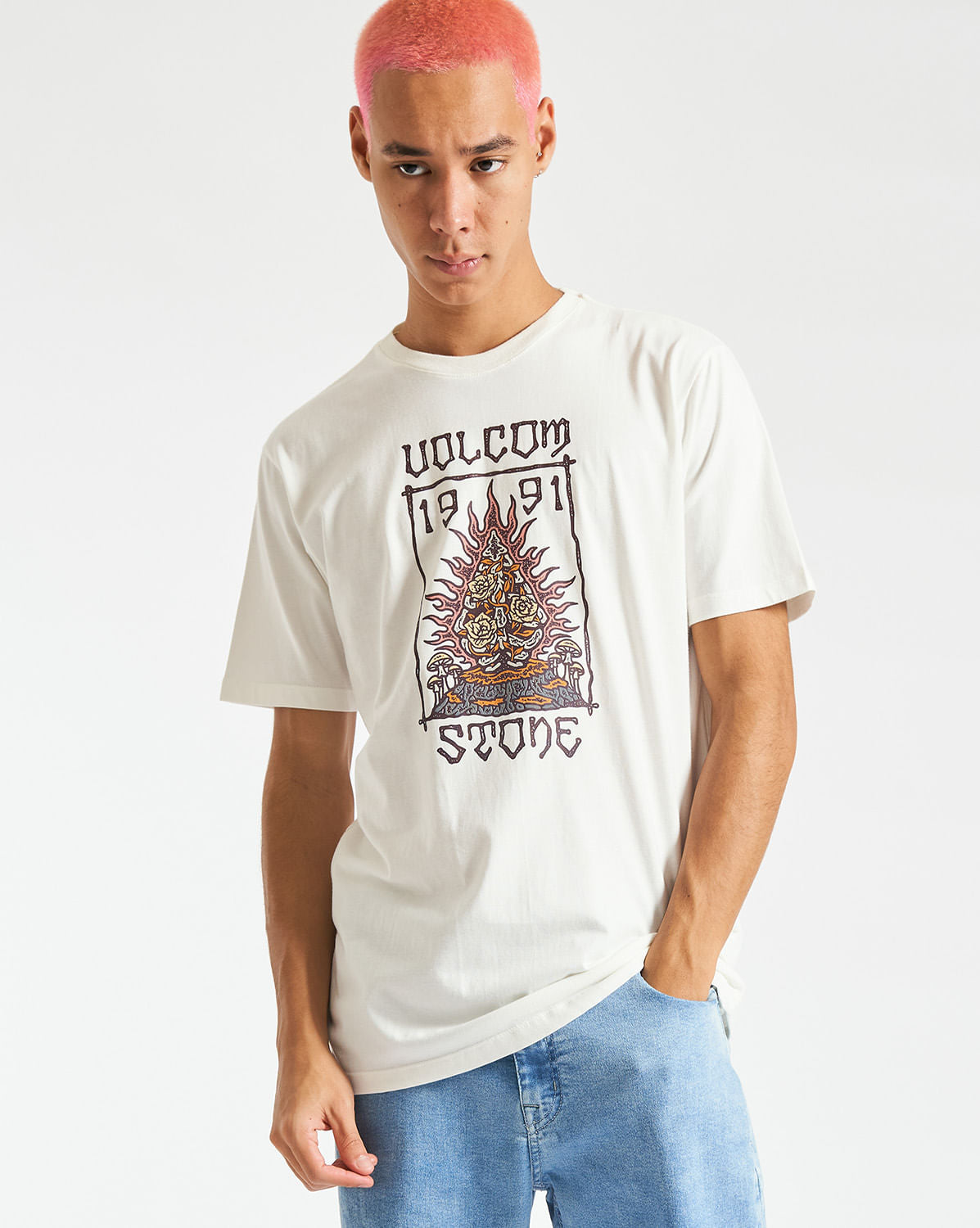 Camiseta Volcom Regular Caged Off White