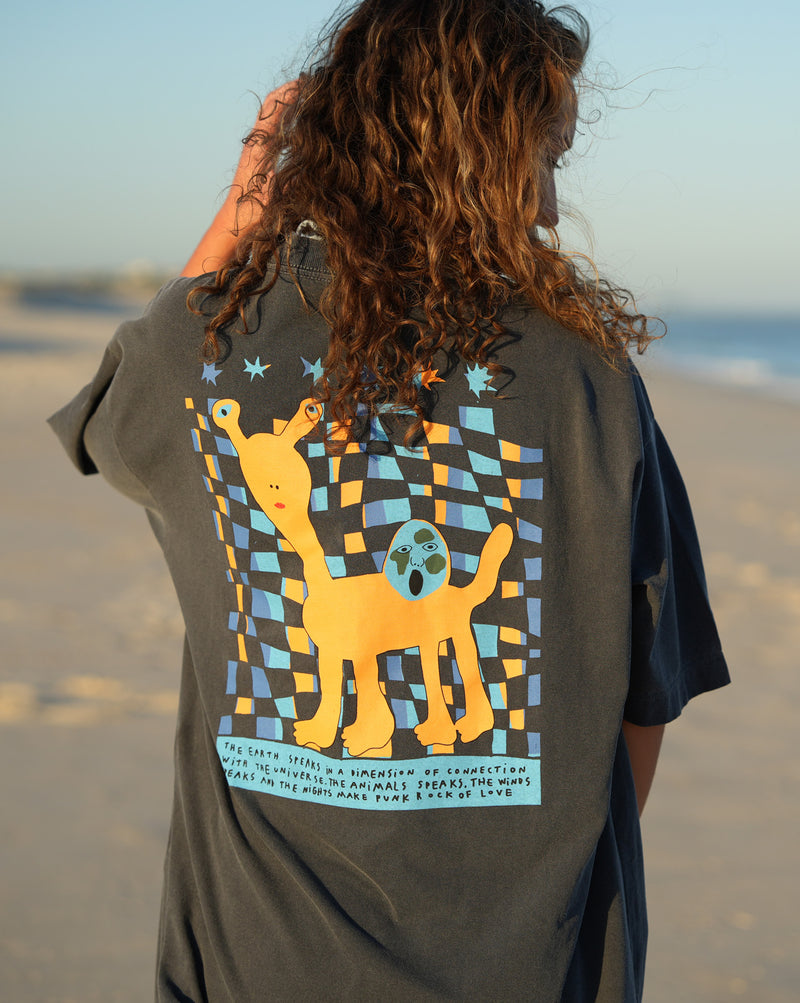 Camiseta Boxy Fit Volcom FA x Alucinandinho Punk Rock Love Cinza