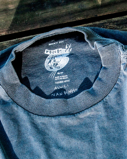 Camiseta Boxy Fit Volcom FA x Alucinandinho Punk Rock Love Cinza