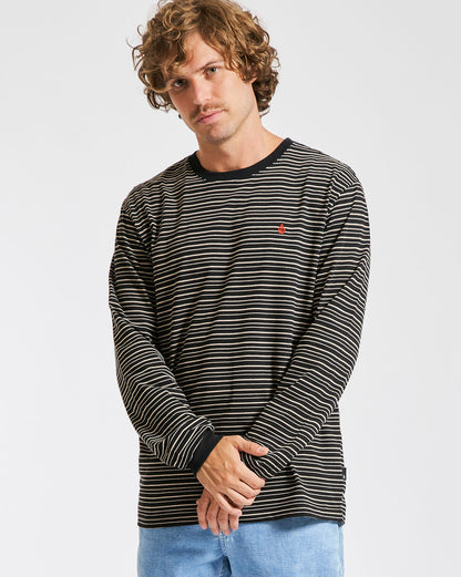 Camiseta Volcom Manga Longa Regular Stripe Stone Preta