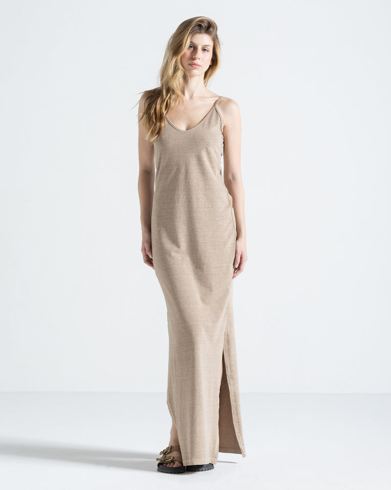 Vestido Volcom Stone Wash Bege